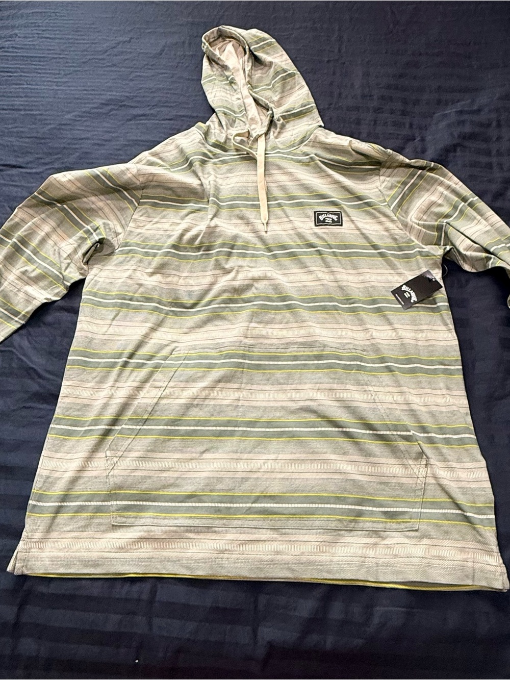 Billabong Olive Green & Yellow Striped Hooded Pullover NWT